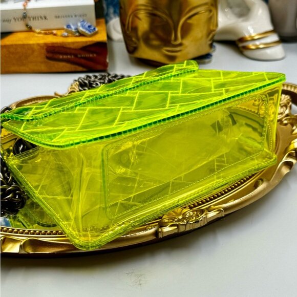 🆕 KURT GEIGER LONDON 🧿 NWOT Mini Kensington PVC Crossbody Bag, Neon Yellow - Picture 11 of 16